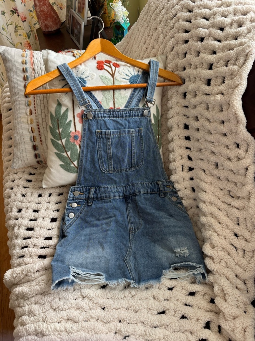SHEIN Blue Distressed Denim Overall Skirt